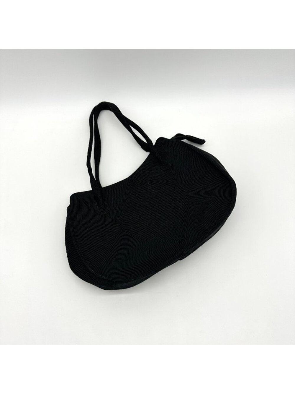 Vintage Purse 1950s Handbag Black Corde USA Top Handle Zipper Retro Mid Century